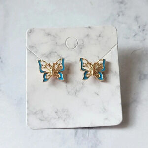 Butterfly Stud Earrings Gold Turquoise